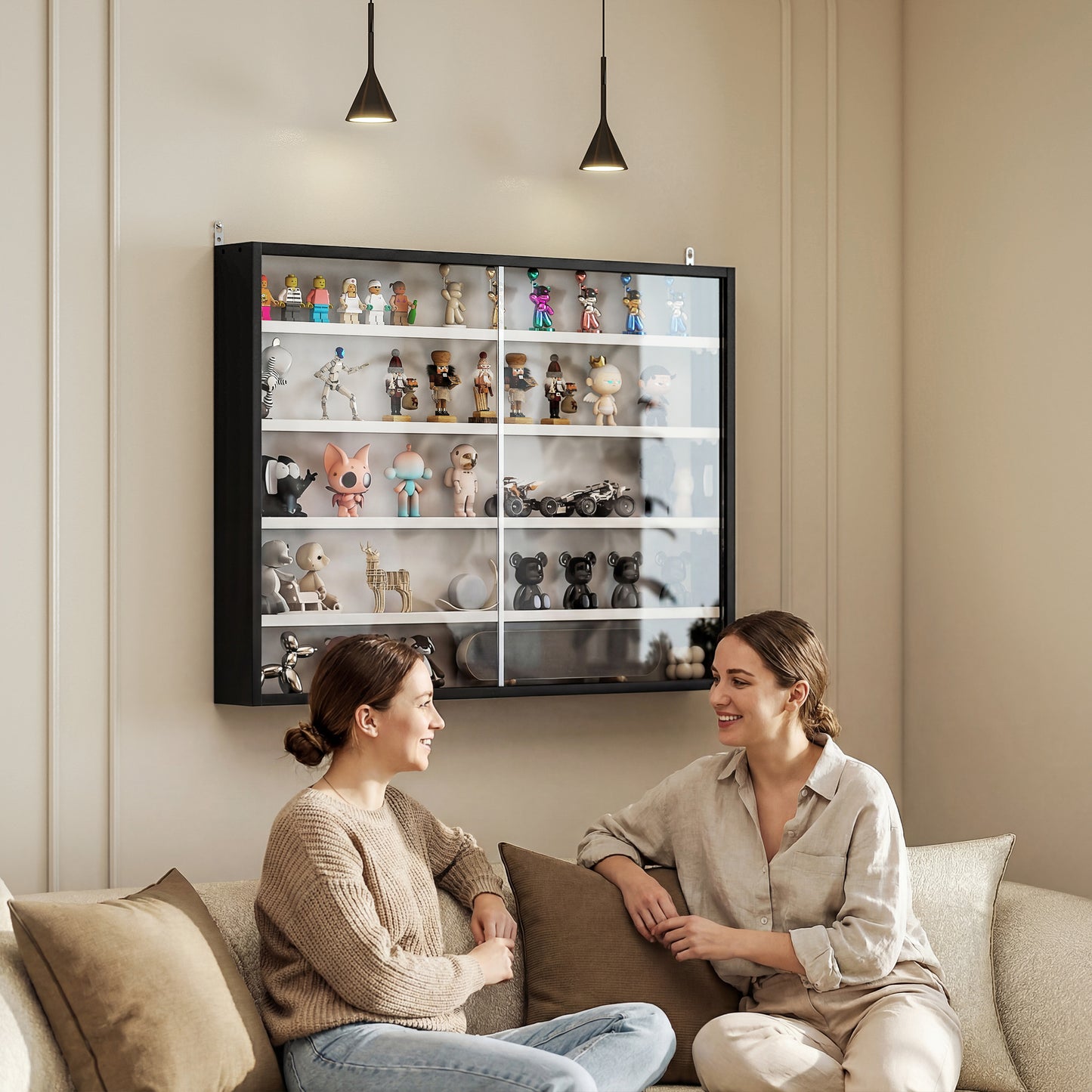 Vitrine murale 5 tablettes avec 2 portes en verre