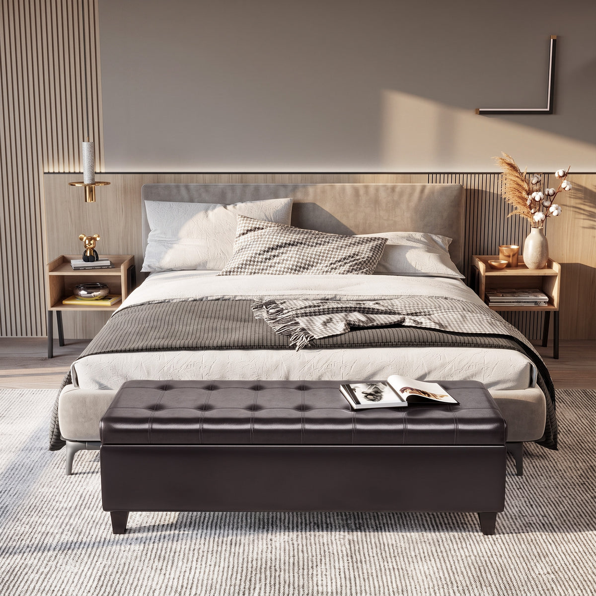 Banc ottoman de rangement en similicuir