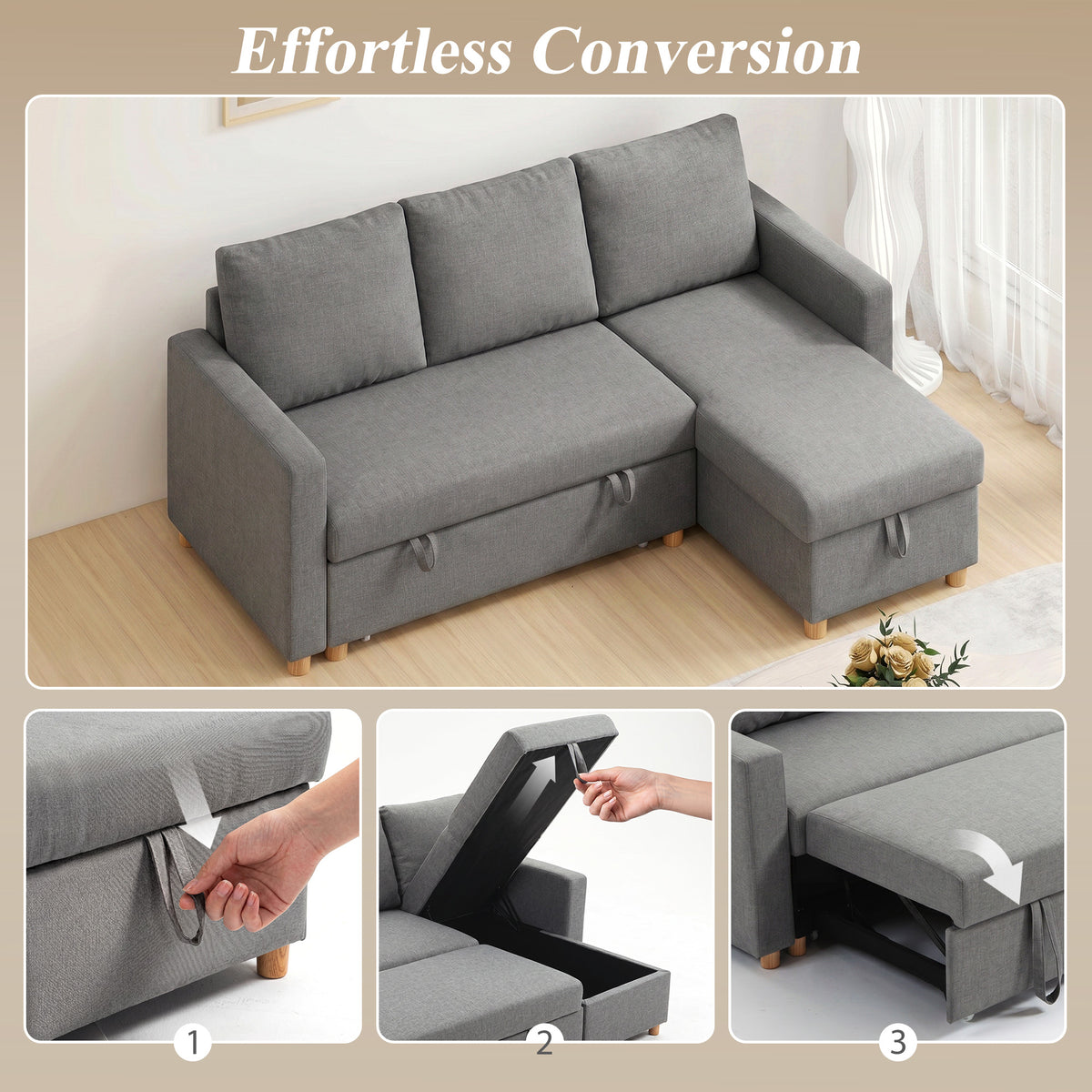 Canapé-lit 83 po convertible chaise réversible rangement