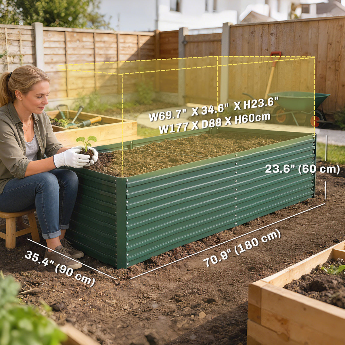Lit de jardin surélevé galvanisé 180 cm, lot de 2