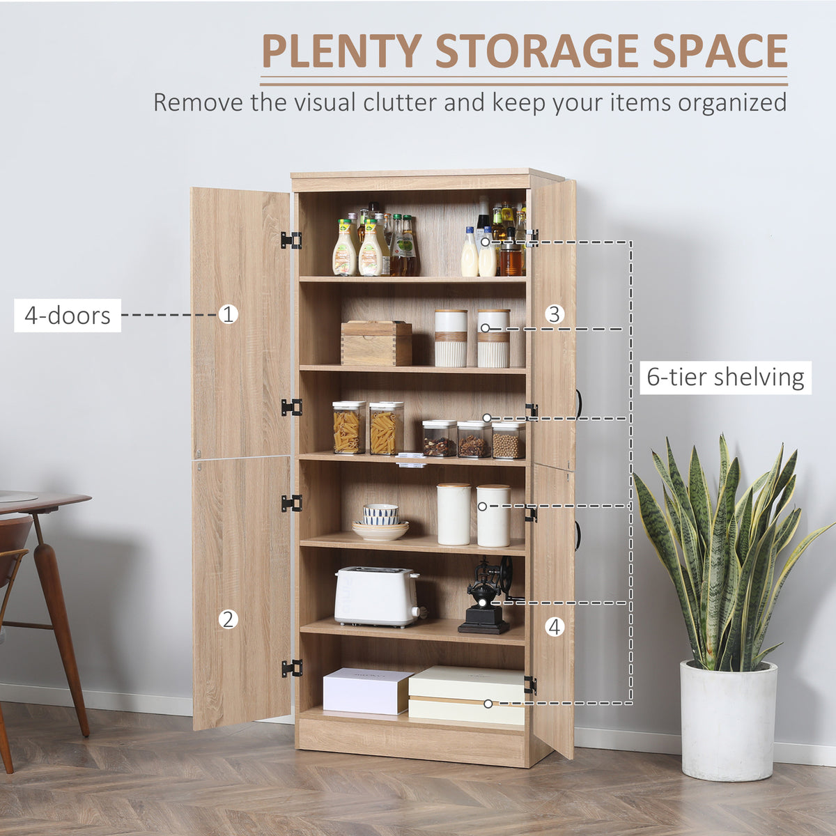 Armoire de garde-manger autoportante à 4 portes 177 cm