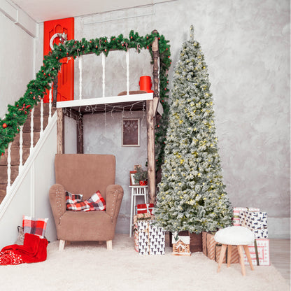 Sapin de Noël artificiel mince enneigé avec lumières DEL
