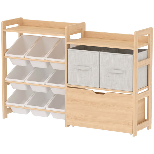 Organisateur de jouets en bois avec coffre roulant