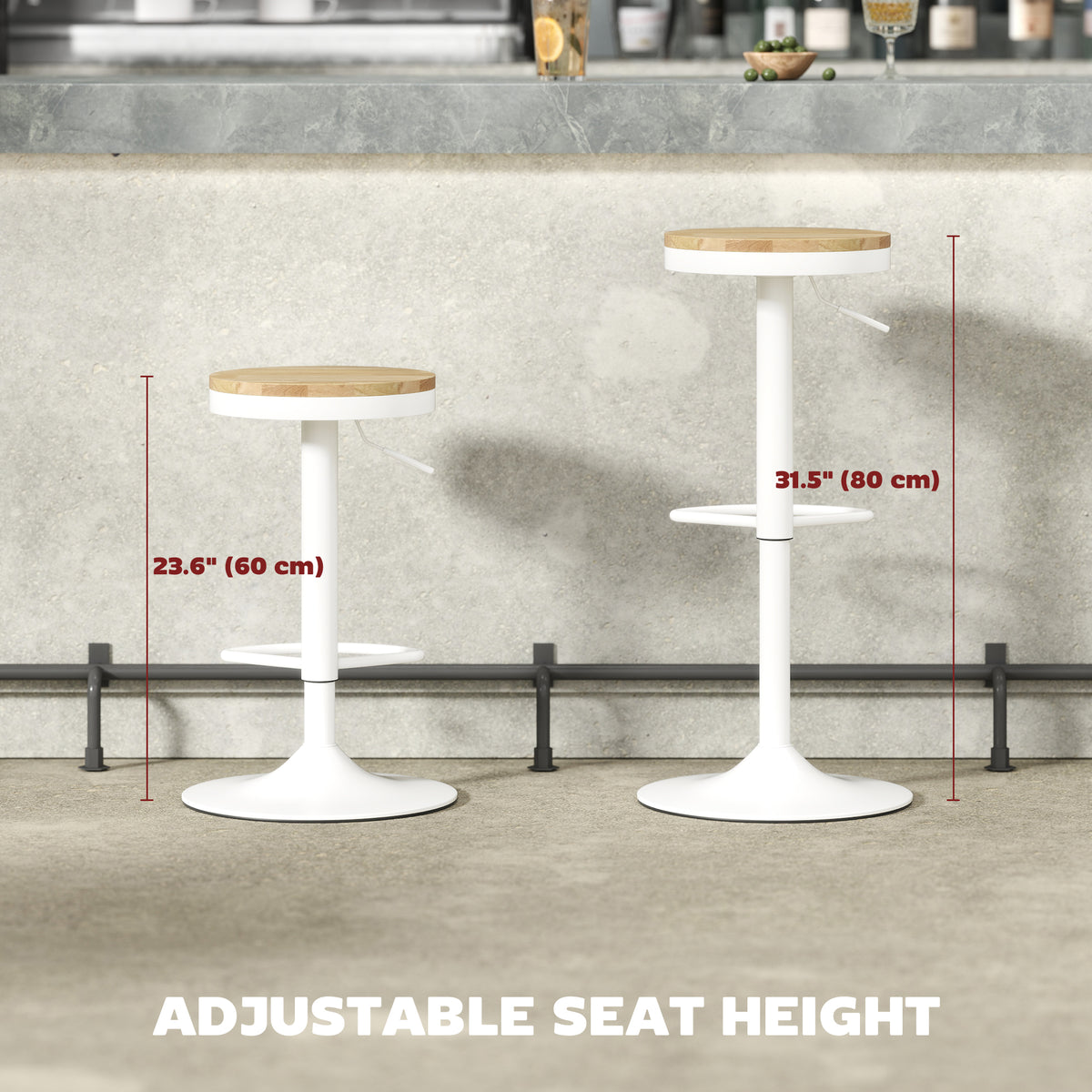 Tabourets de bar ajustables pivotants en bois
