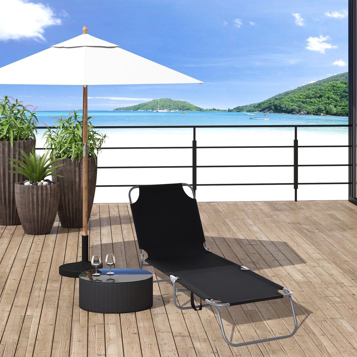 Chaise longue pliante extérieure à dossier réglable