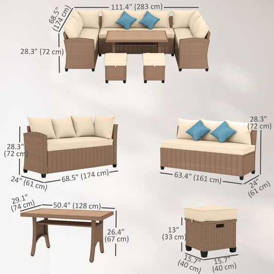 Ensemble mobilier patio 6 pièces rotin conversation — Kaki