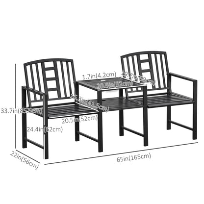 Banc de jardin acier avec table centrale — Gris