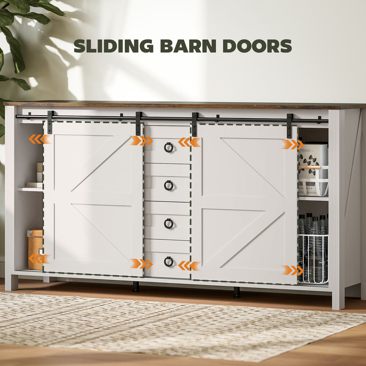 Meuble de buffet style fermette portes coulissantes 152 cm