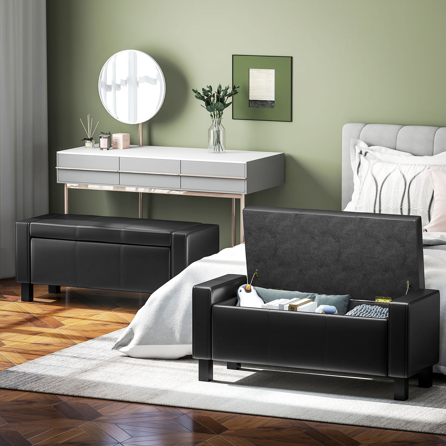 Banc coffre rembourré en similicuir 107 cm