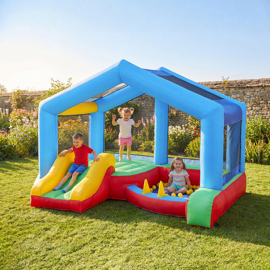 Château gonflable pour enfants avec glissade et souffleur