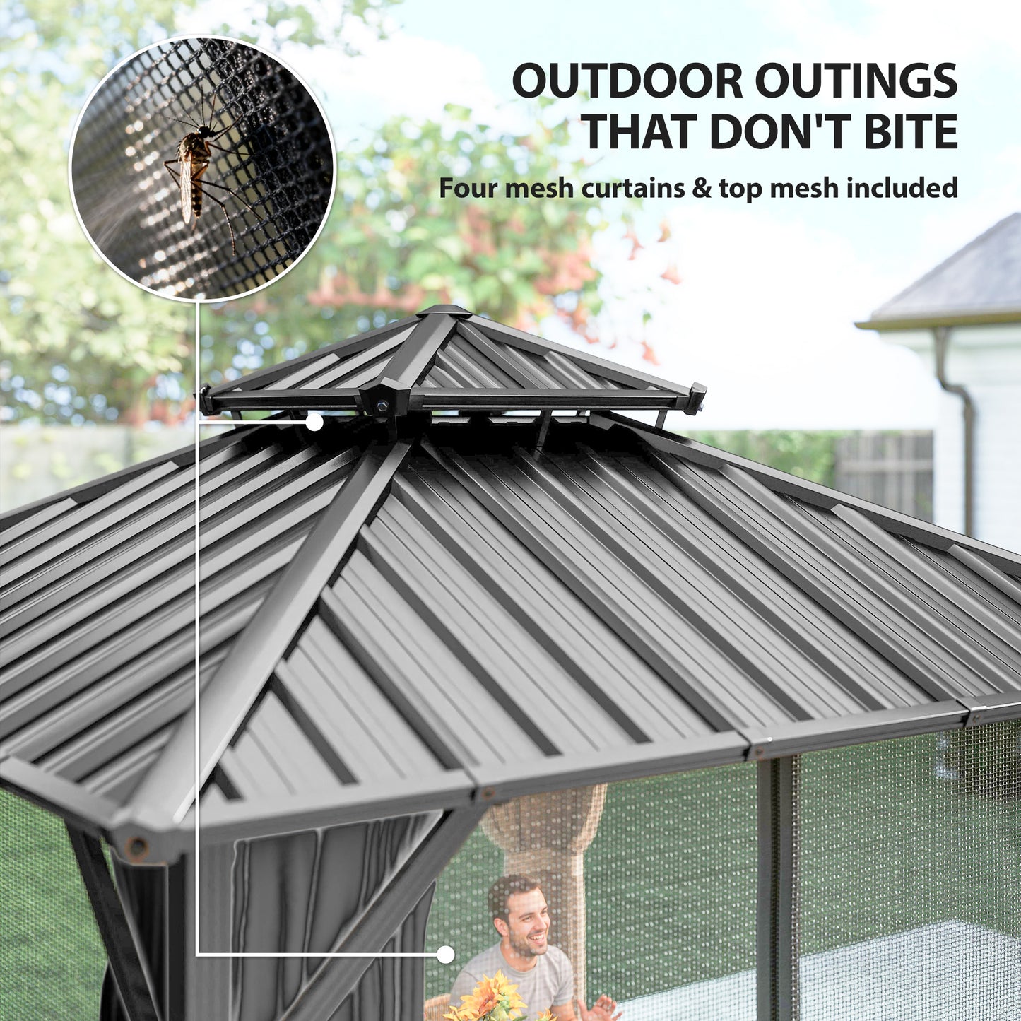 Gazébo Outsunny 3x3m Toit Dur Acier Galvanisé Cadre Aluminium Gris Foncé