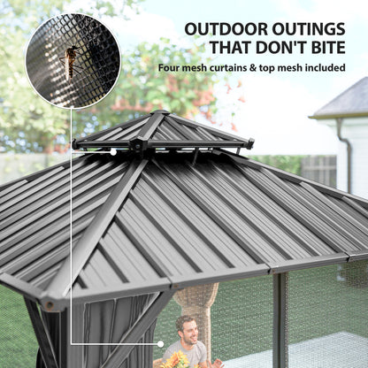 Gazébo Outsunny 3x3m Toit Dur Acier Galvanisé Cadre Aluminium Gris Foncé