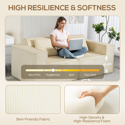 Sofa 3 places sans ressort, siège profond, velours côtelé