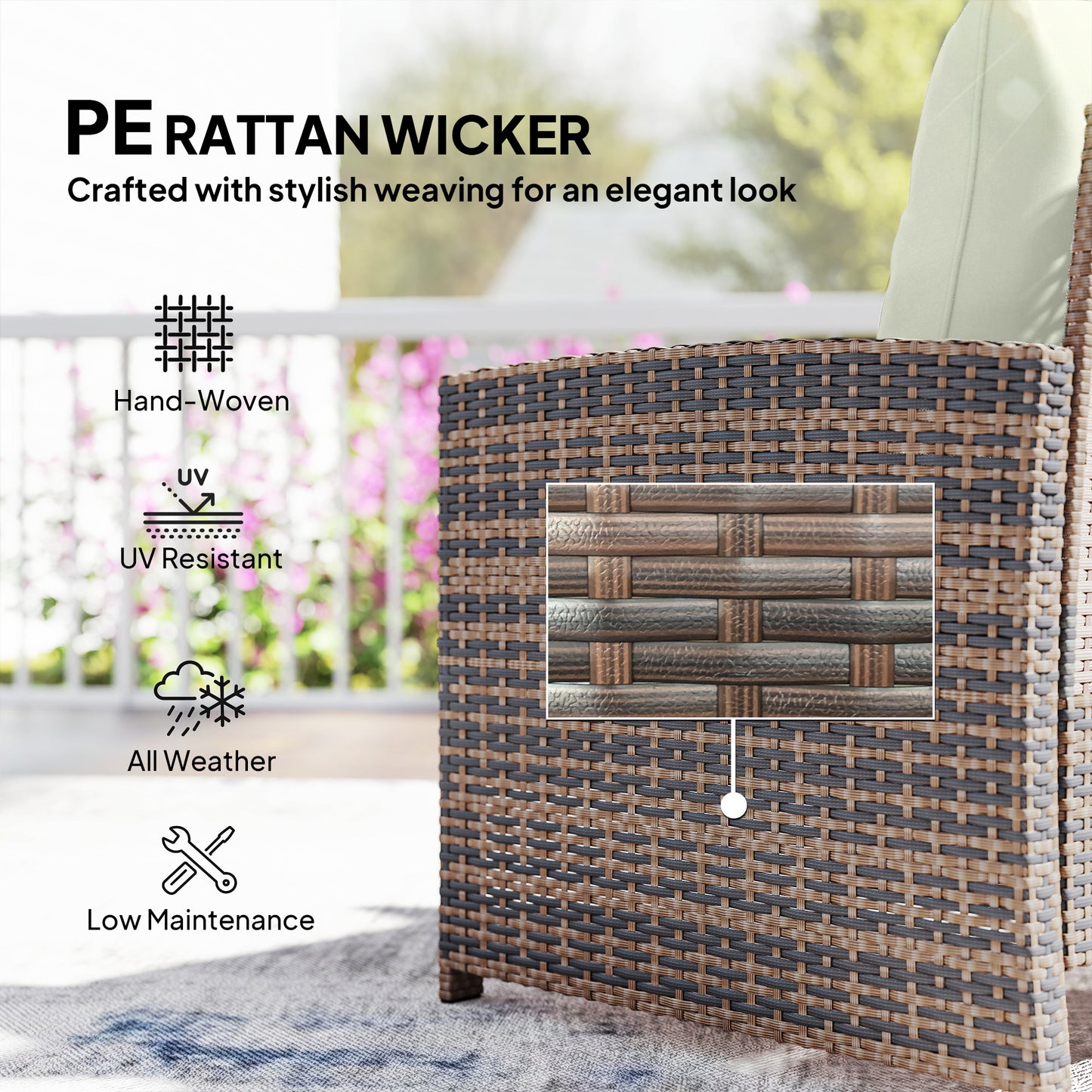 Outsunny 5-Piece Rattan Patio Set - Chairs + Ottomans + Glass Table