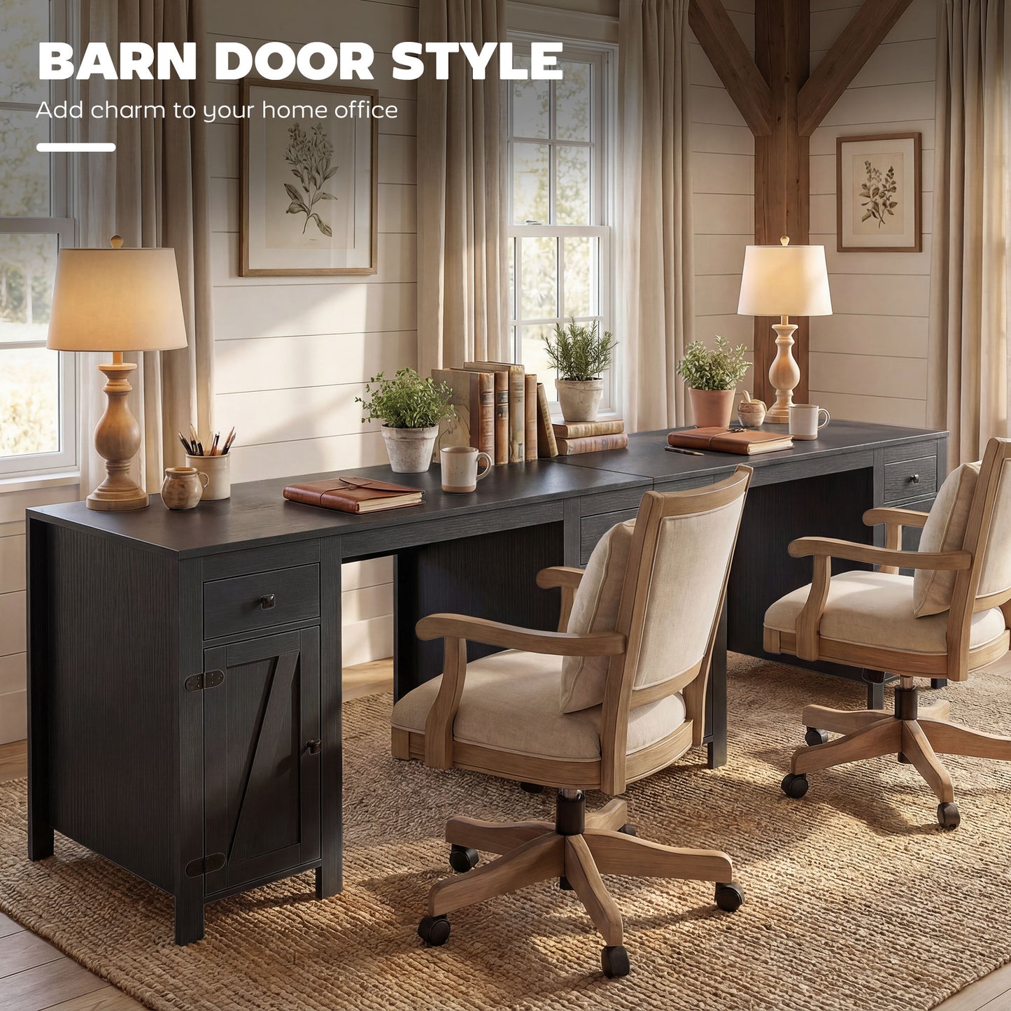 Bureau exécutif style fermette avec tiroirs et armoires