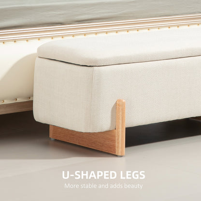 Banc coffre rembourré tissu lin pieds en bois