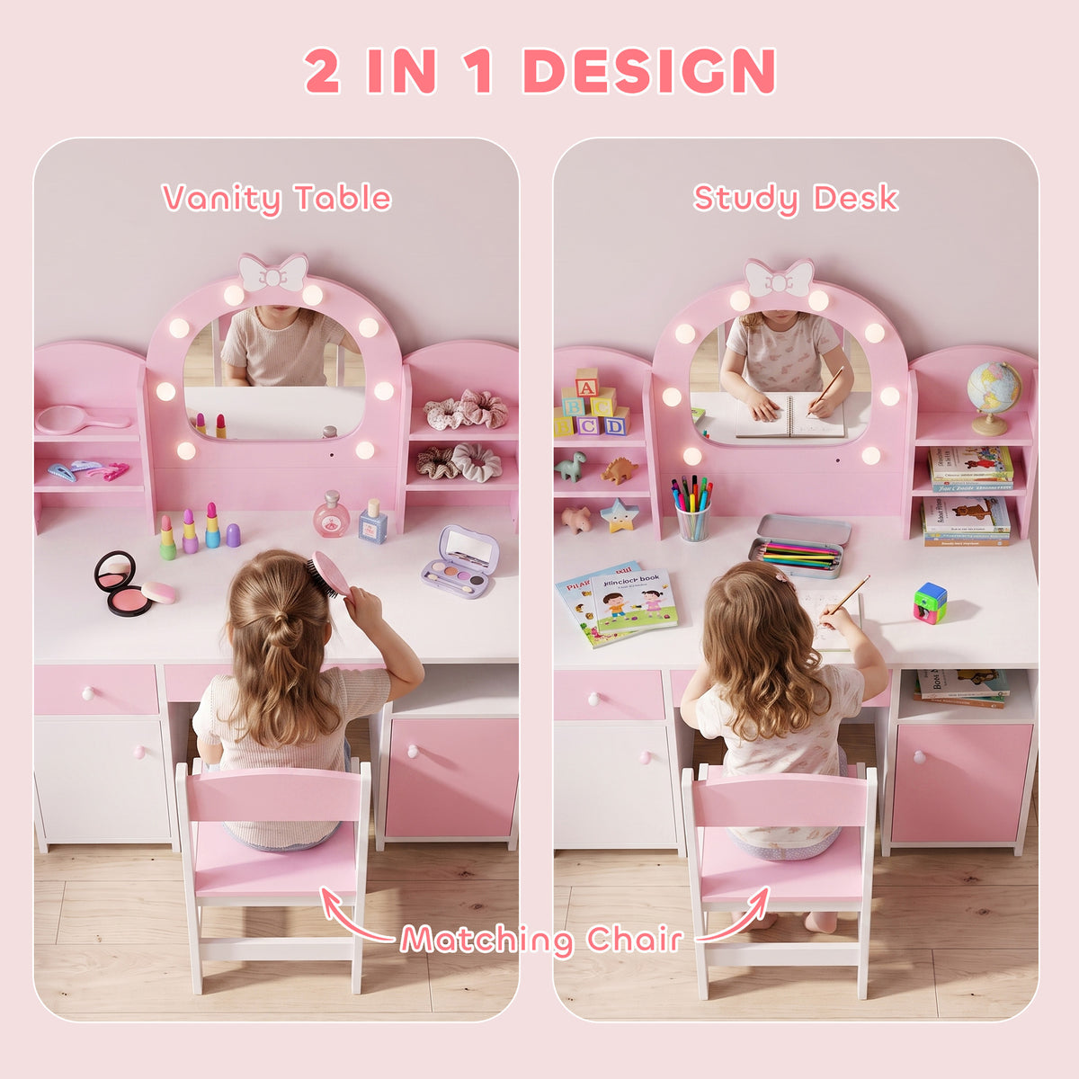 Coiffeuse pour enfants avec miroir lumineux