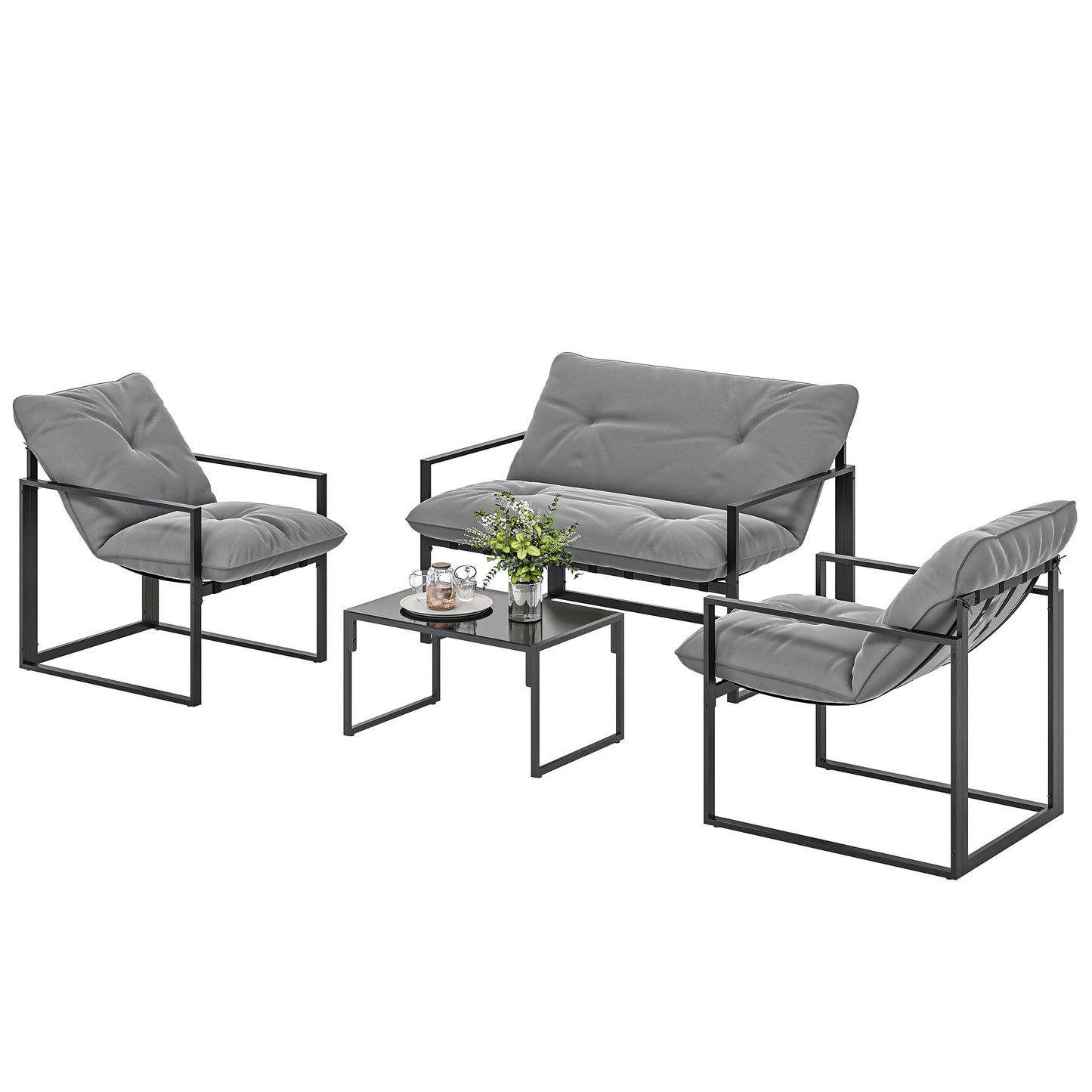 Ensemble patio conversation 4 pièces avec table verre trempé
