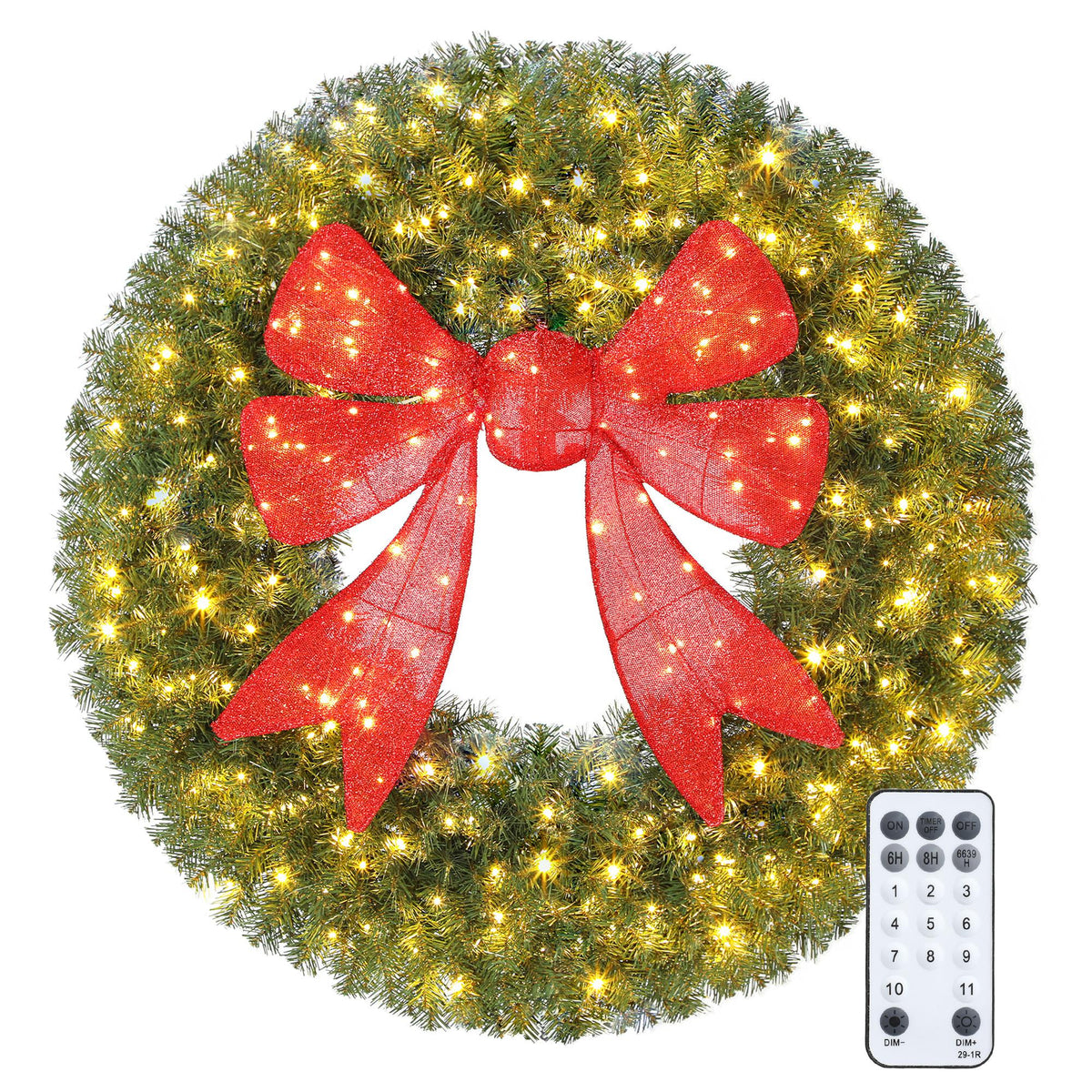Couronne de Noël illuminée nœud 3D 91 cm