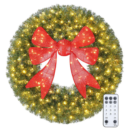 Couronne de Noël illuminée nœud 3D 91 cm