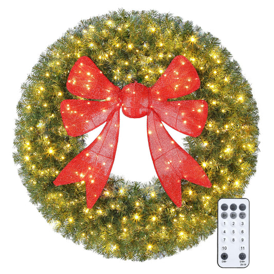 Couronne de Noël illuminée nœud 3D 91 cm