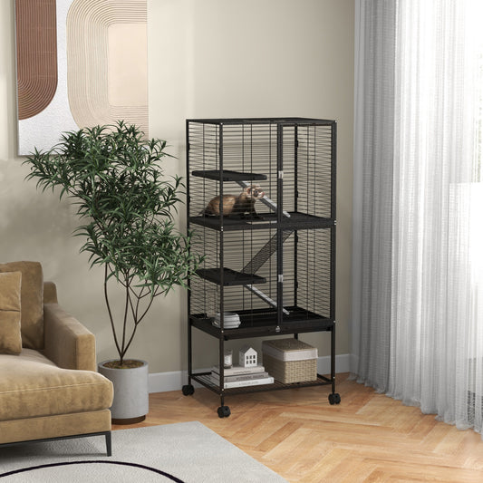 Cage à roulettes pour petits animaux à 4 niveaux