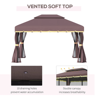 Gazebo double toit en aluminium avec filet et rideaux