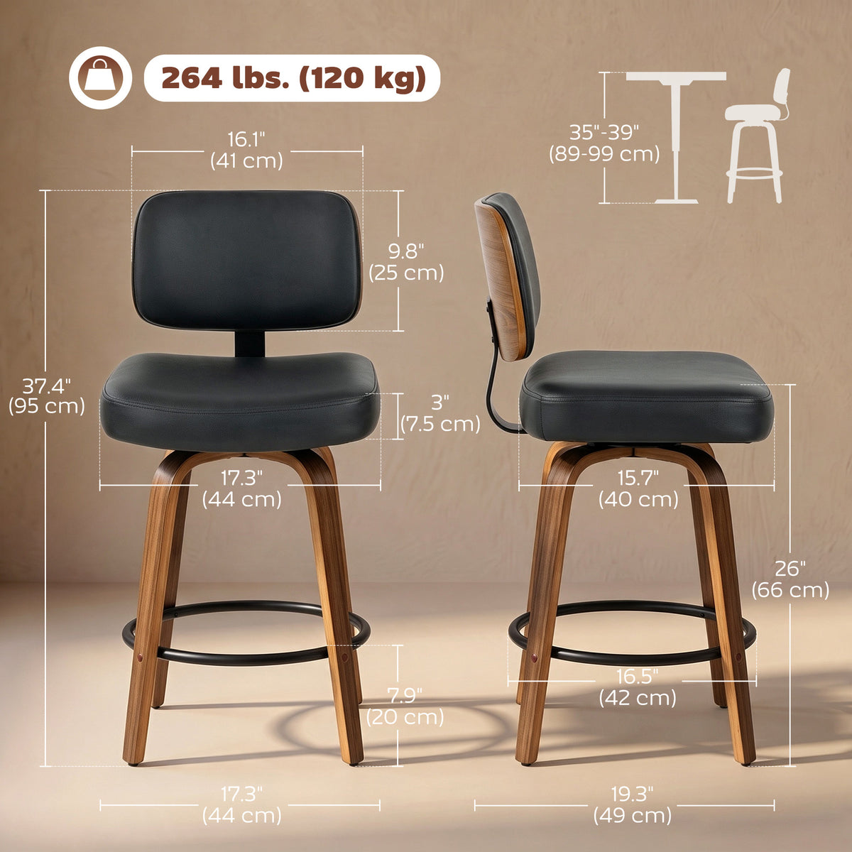 Tabourets de bar pivotants modernes en similicuir — Lot de 2