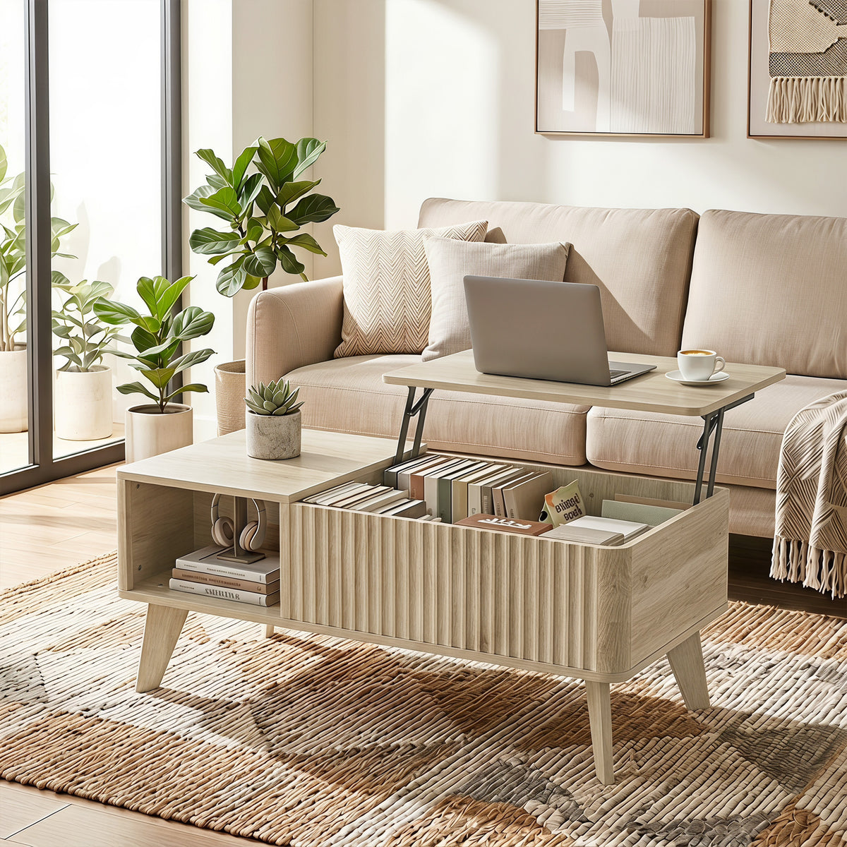 Table basse relevable cannelée 100 cm