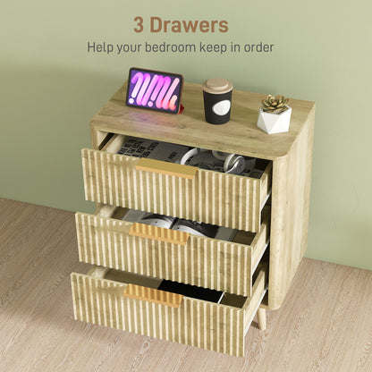Commode 3 tiroirs moderne à cannelures en bois