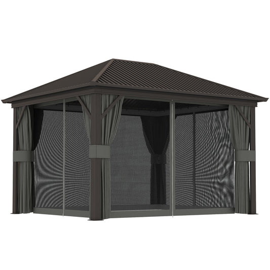 Outsunny 3x3.7m Outdoor Gazebo Hardtop Metal Roof Grey Aluminum Frame