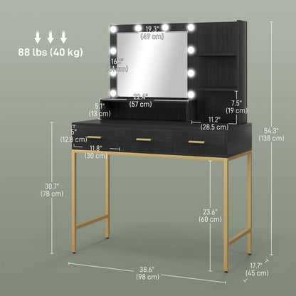 Coiffeuse illuminée avec miroir LED et 3 tiroirs
