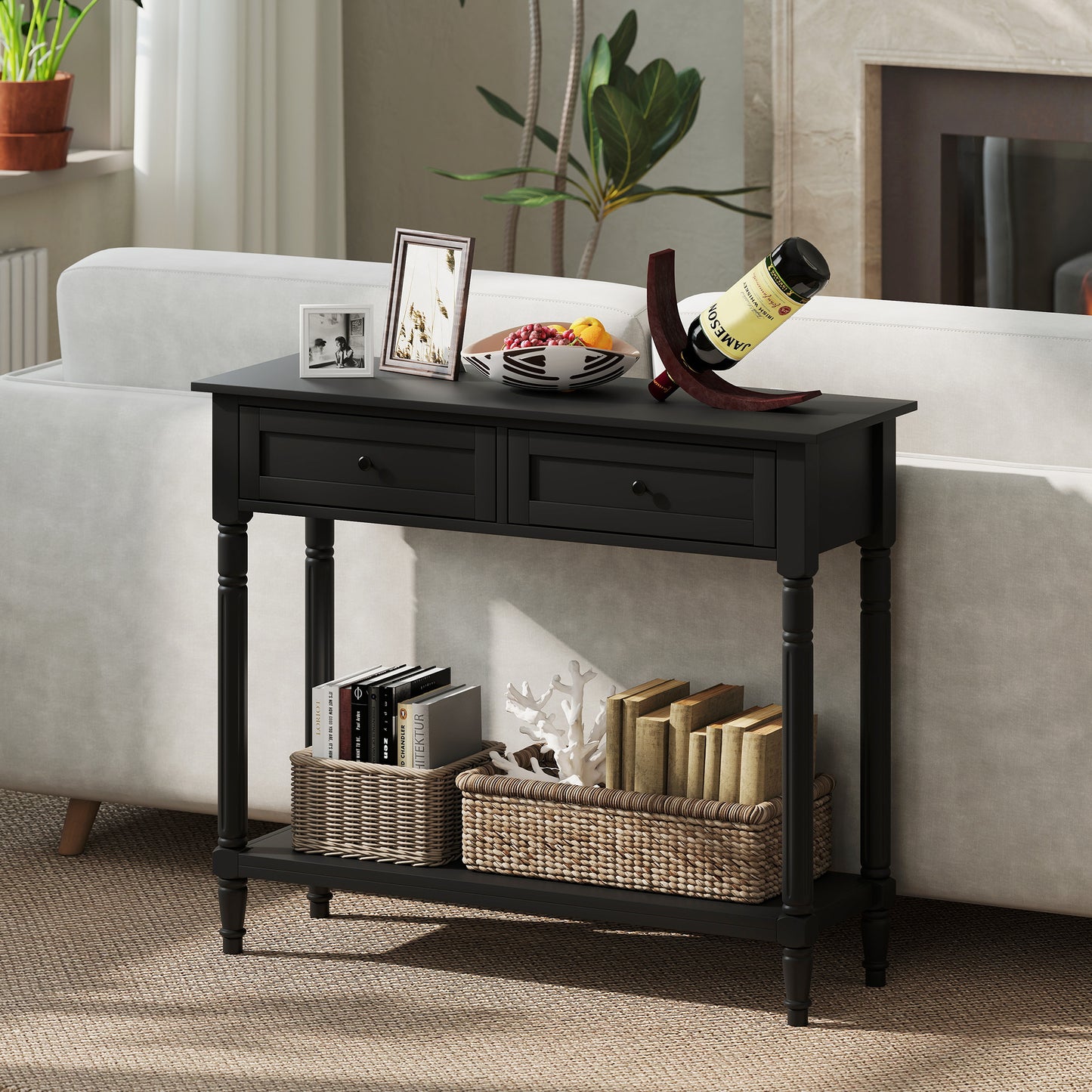 Table console d'entrée avec 2 tiroirs et étagère