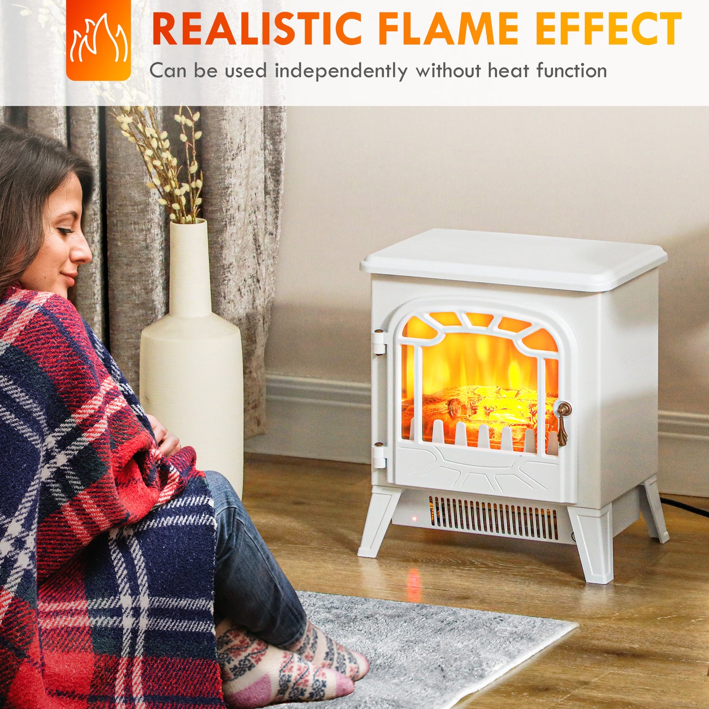 Poêle cheminée électrique sur pied avec effet flamme