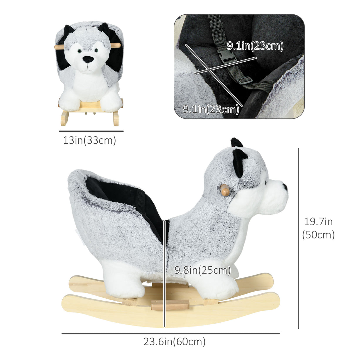 Cheval à bascule en peluche husky avec sons