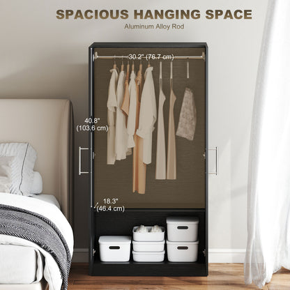 Armoire penderie 2 portes avec tringle — effet bois noir