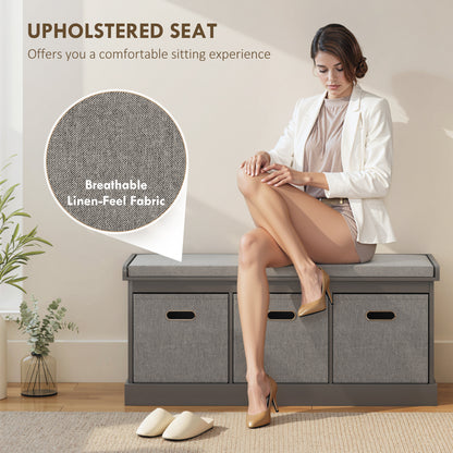 Banc de rangement pour chaussures avec coussin et tiroirs