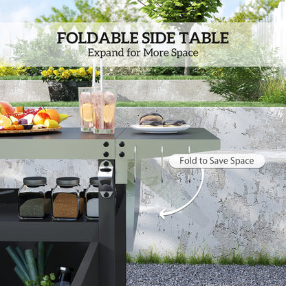 Chariot BBQ extérieur avec table pliante et dessus inox