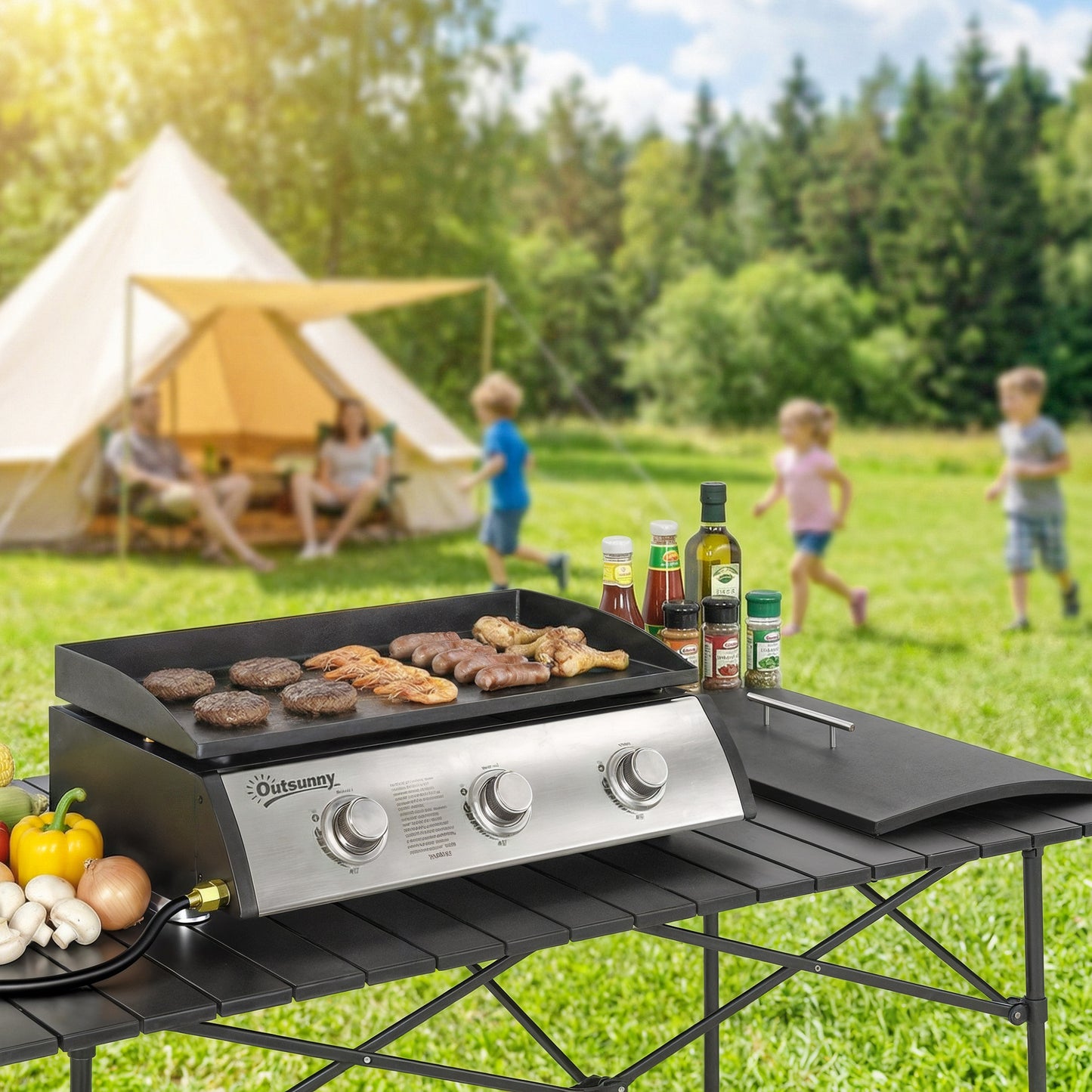BBQ au propane 3 brûleurs avec plancha antiadhésive