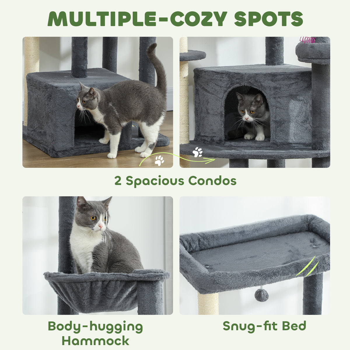 Arbre à chat géant multi-niveaux avec griffoirs et hamac