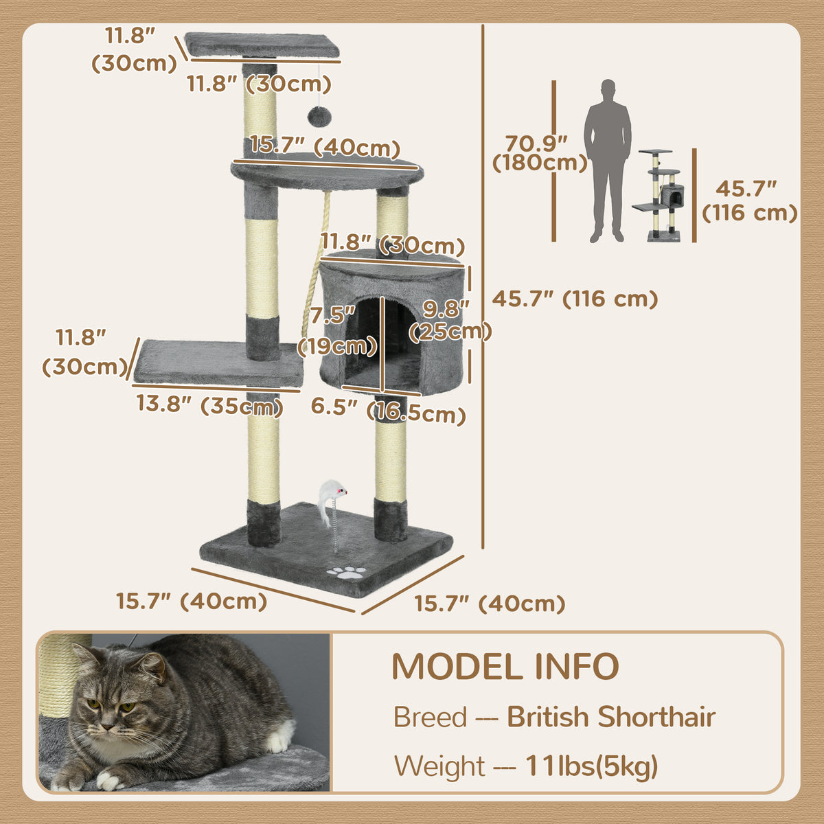Arbre à chat multiétage avec griffoirs en sisal
