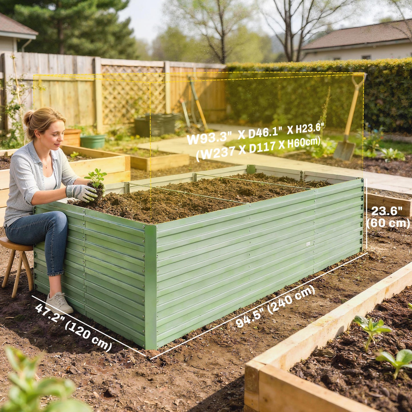 Outsunny 240x120x60cm Raised Garden Bed - Black Galvanized Planter