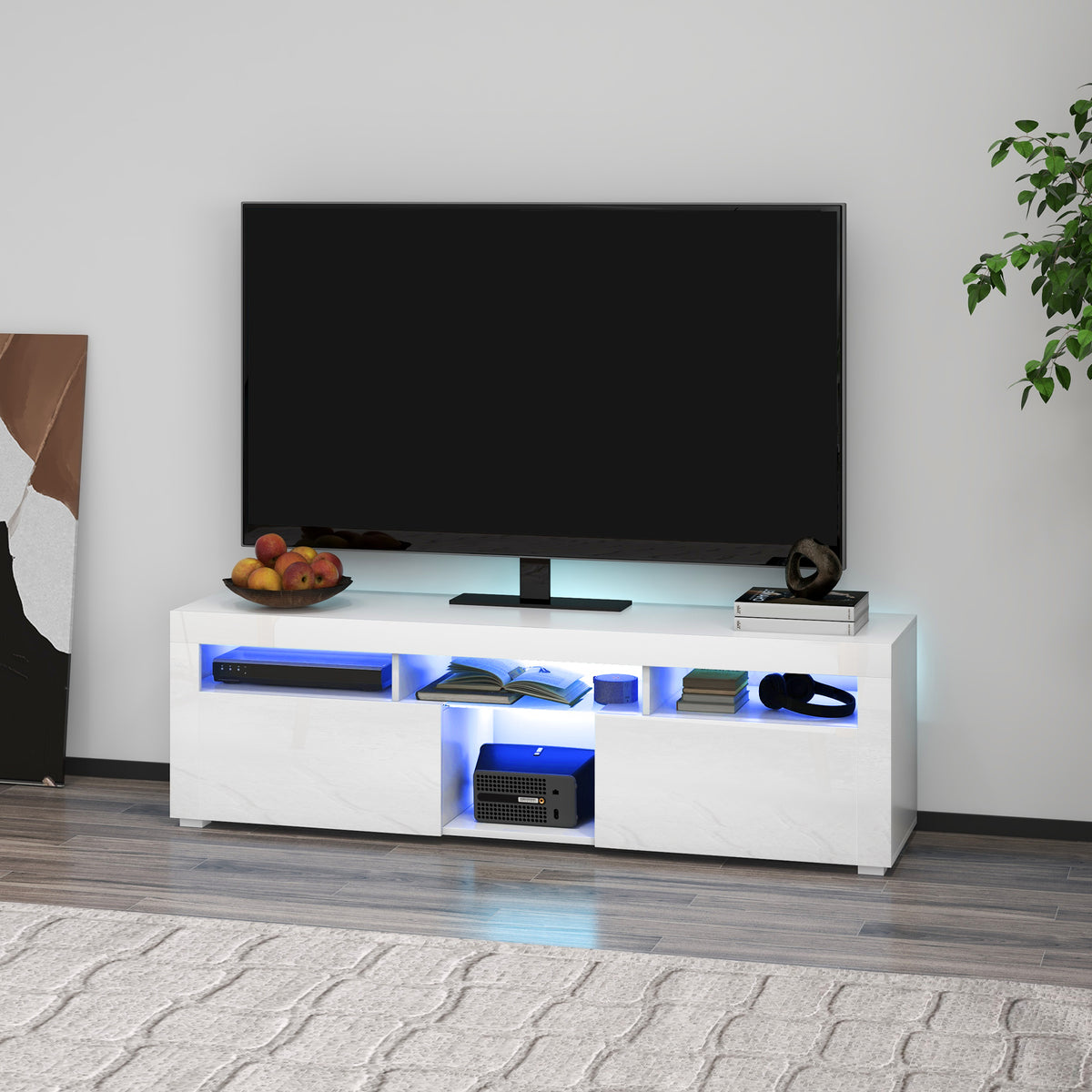 Meuble TV moderne avec lumières LED et rangement