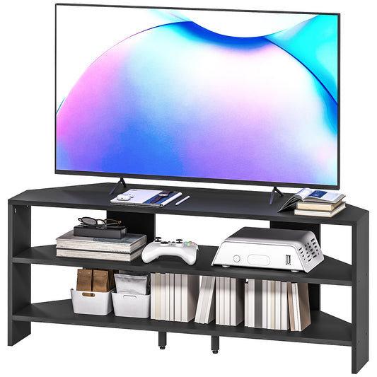 Meuble TV de coin avec 2 tablettes ouvertes
