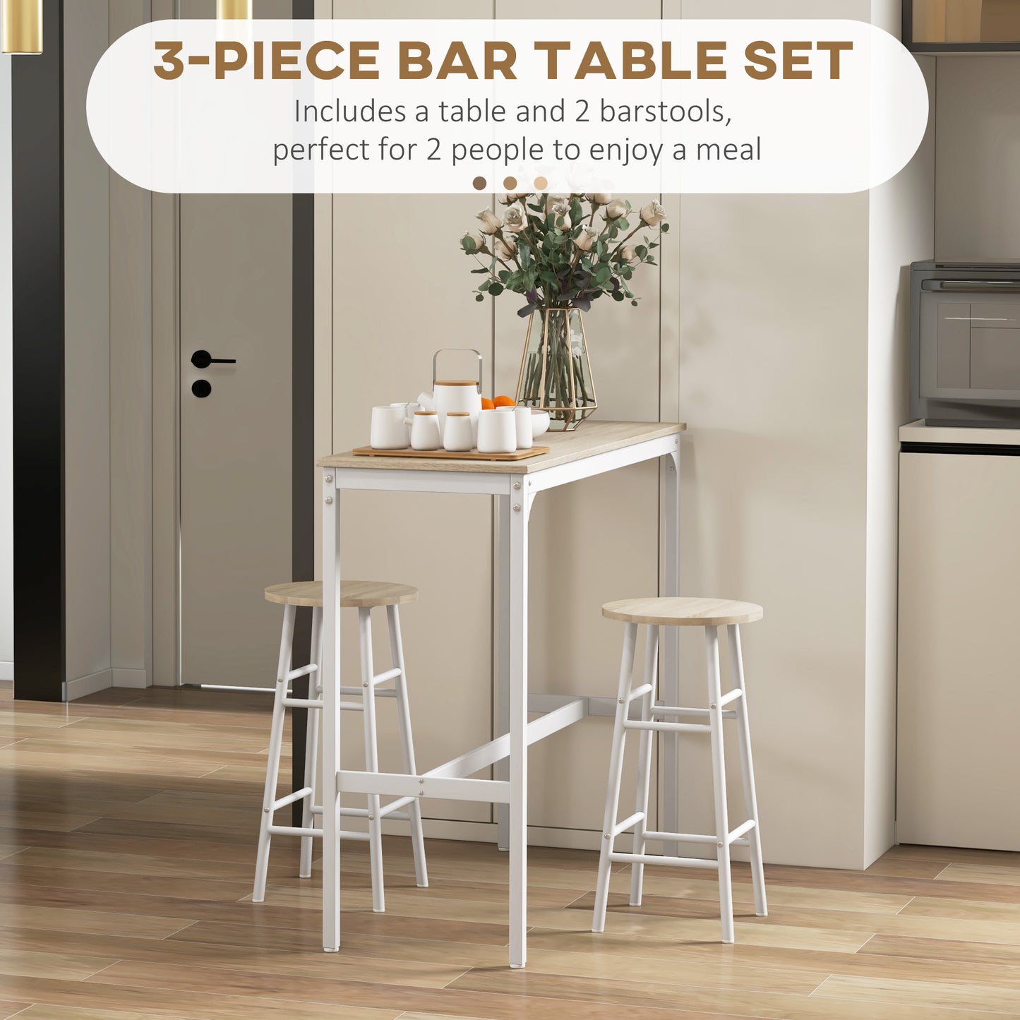 Ensemble bar 3 pièces table haute et tabourets