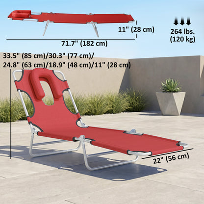 Chaise longue pliante 5 positions avec trou visage
