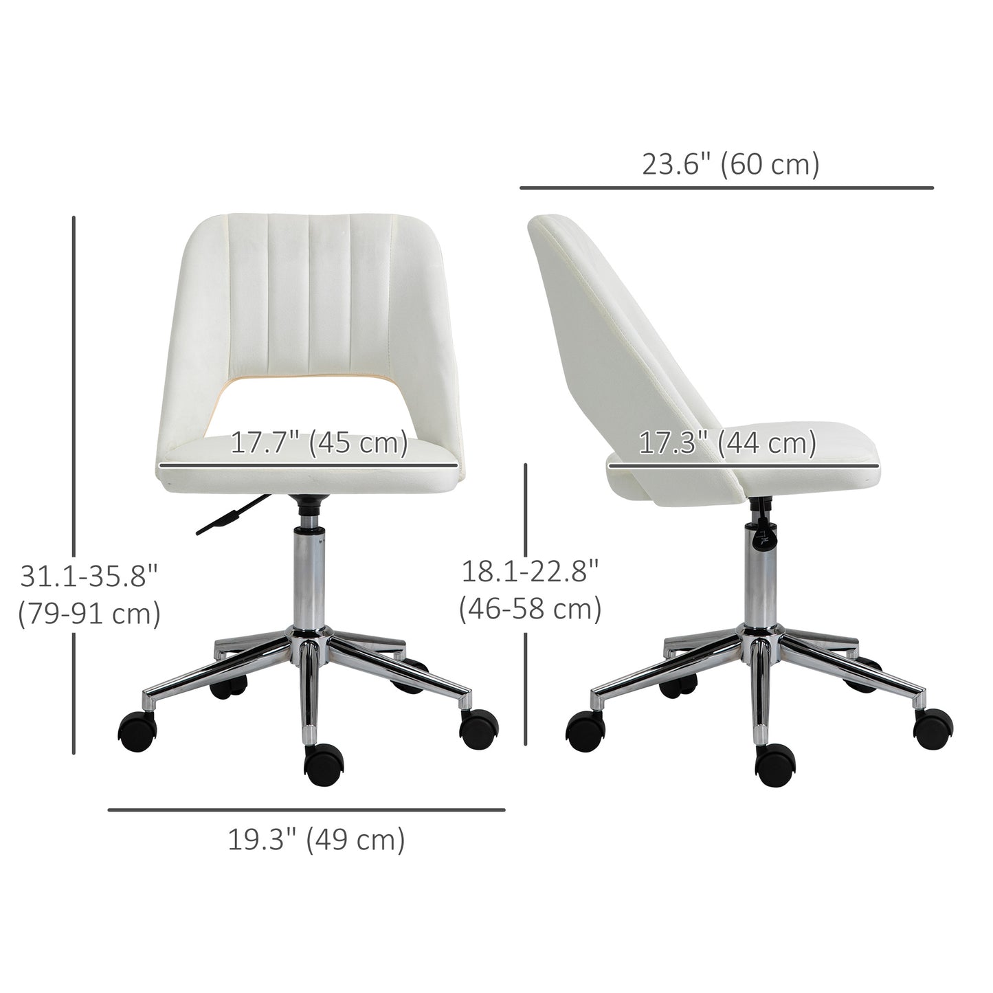 Chaise de bureau mi-hauteur velours forme festonnée pivotante