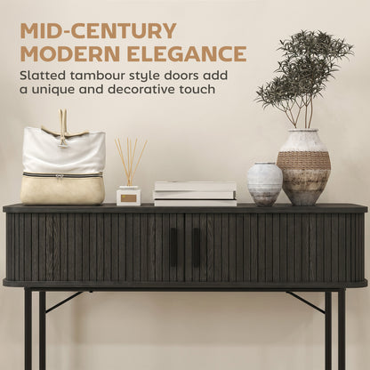 Console mi-siècle avec portes tambour et rangement