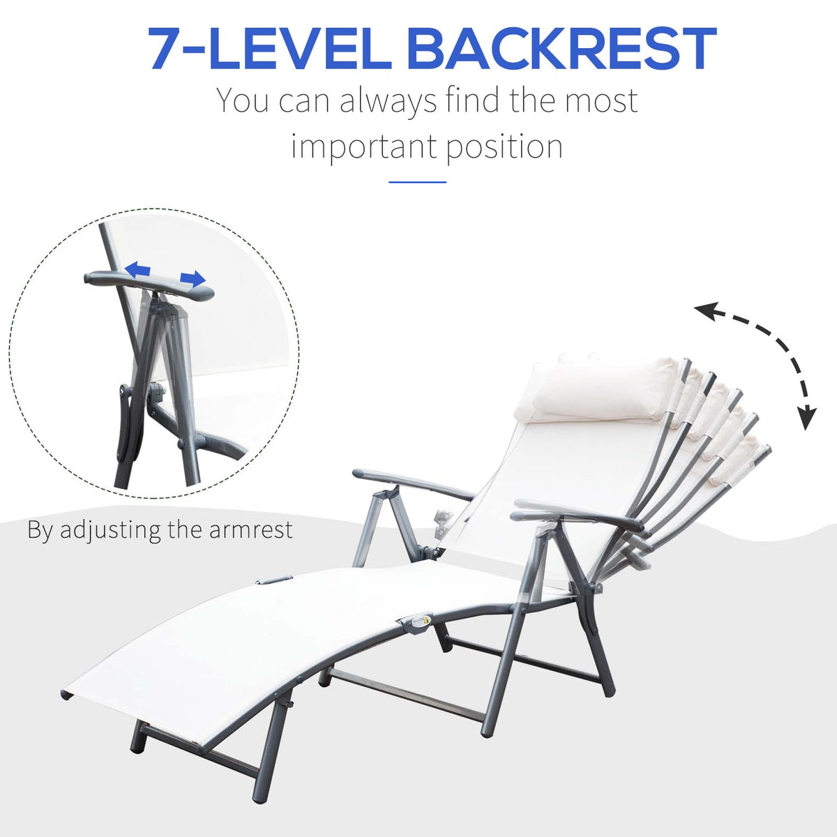 Chaise longue pliante réglable en acier — 7 positions