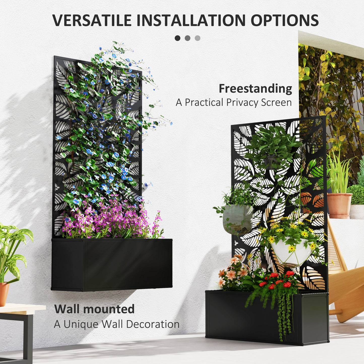 Jardinière surélevée en métal avec panneau décoratif